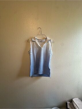 Puma Women's Sleeveless Striped Polo Tank - Blue and White